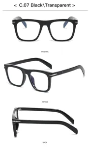 Black square blue light blocking glasses, modern optical frame with stylish metal temple decor.