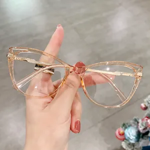 TR90 Anti-Blue Light Glasses For Women Fashion Cat Eye Optical Frame With Metal Spring Temple Clear Lens Blocking Eyewear