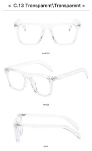 Transparent square frame blue light blocking glasses detail view showing multiple side angles.