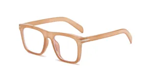 Stylish square frame anti blue light glasses with translucent brown acetate design.