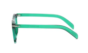 Green translucent frame glasses, stylish square optical eyewear detail view, lightweight daily wear.