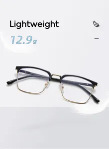 Vue rapprochée détaillée de lunettes légères à demi-monture au design moderne et aux verres clairs.