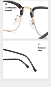 Monture de lunettes de vue demi-métal anti-lumière bleue homme, style d'affaires tendance.