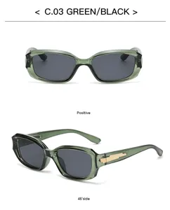 Vue détaillée de lunettes de soleil mode vert et noir, élégante monture en acétate avec or.