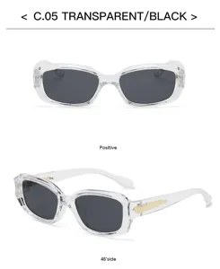 Lunettes de soleil carrées transparentes pour femmes et hommes avec de beaux détails dorés chics.