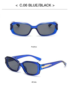 Lunettes de soleil carrées tendance pour femmes et hommes, monture bleue et verres gris.