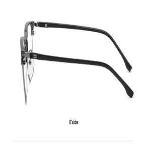 Vue latérale des détails de la monture de lunettes optiques semi-métallique anti-lumière