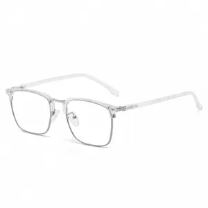 Lunettes transparentes demi-monture mode homme anti lumière bleue cadre optique bureau chic.