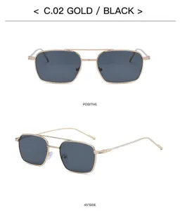 Vintage gold square sunglasses for women, metal double-bridge small frame UV400 sun glasses.