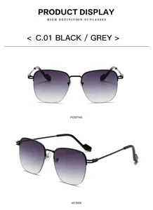 Vista dettagliata di occhiali da sole donna retrò metallo semirimless con sfumatura.