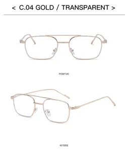 Gold metal double bridge square optical glasses frame, classic fashion eyewear for women.