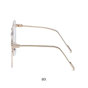 Detailed side view of Korean small-frame double-bridge metal glasses, stylish gold frame.