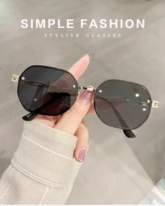 Vue détaillée de lunettes de soleil sans monture dégradées, branches métalliques, chic pour femmes.