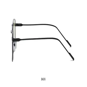 Side view detail of Korean style small frame double bridge sunglasses, black metal frame.