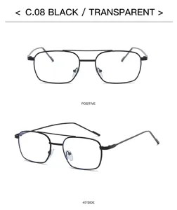 Korean style metal double bridge small frame glasses with clear black chic vintage design.