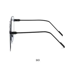 Detail view of Korean small frame double bridge glasses, stylish metal frame optical eyewear.