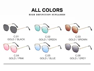 Vue détaillée de lunettes de soleil tendance sans monture avec verres dégradés métalliques.