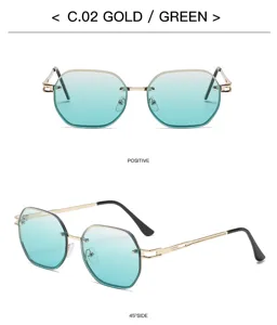 Lunettes de soleil sans monture dégradé tendance femme verres océan métal protection solaire.