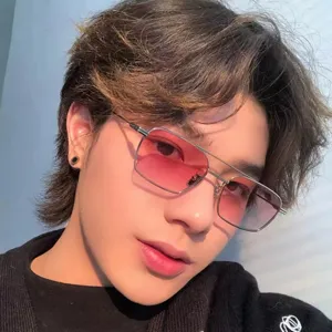 Korean style square double bridge sunglasses, trendy gradient pink tint narrow frame eyewear.