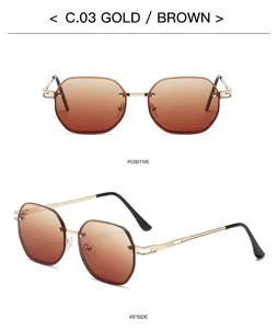 Lunettes de soleil sans monture dégradées pour femme avec branches en métal et verres chics.