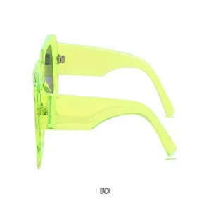 Detailed side view of neon green chunky frame sunglasses, stylish punk street fashion eyewear.