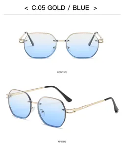 Lunettes de soleil sans monture bleu degradé tendance avec monture metal dore femme