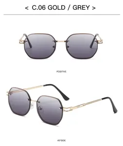 Lunettes de soleil polygonale sans monture dégradée tendance pour femmes, protection solaire métal.