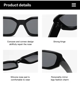 Retro square sunglasses for men and women, stylish punk UV protection sun glasses detail.