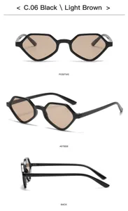 Vues détaillées sous plusieurs angles de petites lunettes de soleil géométriques noires.