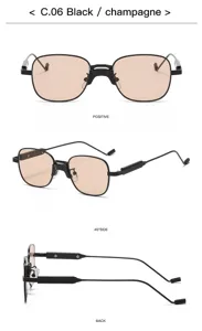 Lunettes de soleil rétro carrées à double pont en métal avec verres champagne tendance.