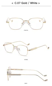 Lunettes de vue carrées en métal vintage pour femmes, cadre or et blanc avec détails clairs.