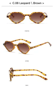 Vue détaillée de lunettes de soleil géométriques avec monture léopard et verres dégradés.