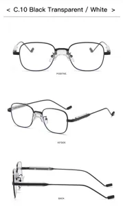 Lunettes de vue carrées vintage avec branches transparentes et double pont noir blanc.