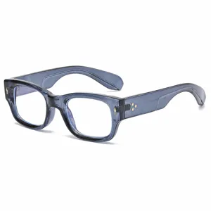 Retro Rechteck Dick Rahmen Anti-Blaulicht Brille Mode Street Style PC Metallnieten Vollrand Dekorative Klarglasbrille