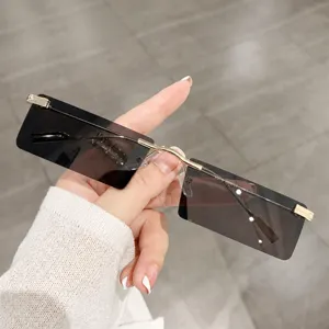 Retro Rectangular Rimless Sunglasses For Men Women Metal Frame Sliced Lens UV400 Street Photography Eyewear Fashion Sun Glasses