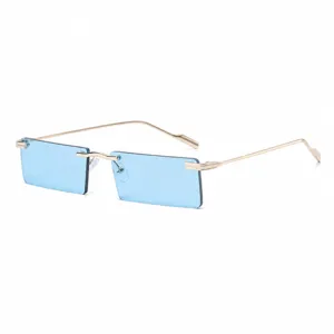 Men women fashion rectangular sunglasses rimless blue lens vintage street style sun eyewear
