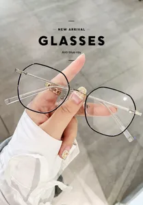 Detail view of the stylish metal irregular anti-blue light glasses frame for elegant daily wear.