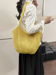 Damen Casual Baumwolle Gehäkelt Gestrickt Tragetasche Ausschnitt Gewebt Schultertasche Boho Urlaub Strand Handtasche Täglich Großes Fassungsvermögen