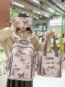 Schüler Rucksack Set mit Schmetterling Print, große Kapazität 3-teilige Schultasche.