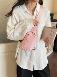 Women's Harajuku Style Checkered Chest Bag Nylon Travel Sports Crossbody Waist Bag Small Mobile Phone Shoulder Pouch Bag