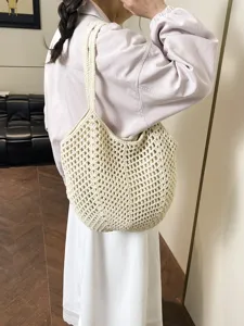 Lässige Häkel-Strick-Tasche für Damen, stylische Strand-Schultertasche und Beuteltasche.
