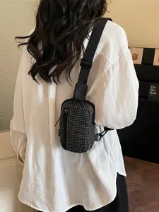 Korean style plaid chest bag, trendy crossbody waist bag for women travel sports daily use.