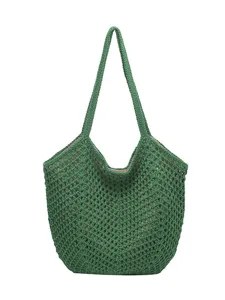 Grüne Häkel-Loch-Tragetasche für Damen, stilvolle lässige Umhängetasche Strandtasche.