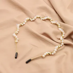 Handgemacht Natürliche Süßwasserperle Haarreif Gold Vergütetes Kupfer Kristall Strass Haarband Für Damen Elegante Haaraccessoires