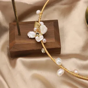 Handmade baroque natural pearl choker necklace exquisite wire wrapped design elegant neck jewelry