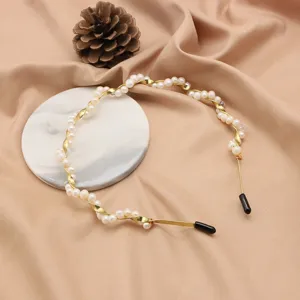 Elegantes Süßwasserperlen Haarreifen handgemacht goldener Draht Haarschmuck Damen