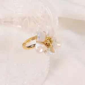 Natural baroque pearl flower ring niche retro high-end luxury opening jewelry for women elegant style