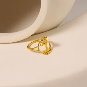 Natürliche Süßwasserperle Ring Für Damen Titanstahl Vergoldet Lebensbaum Durchbrochen Ring ins Stil Handschmuck Geschenk