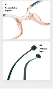 Gradient blue light blocking reading glasses detail view showing comfortable nose pads.