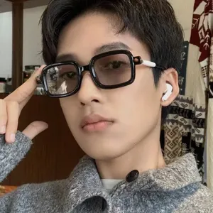 Men square frame sunglasses retro fashion stylish black sun glasses for street wear stylish.